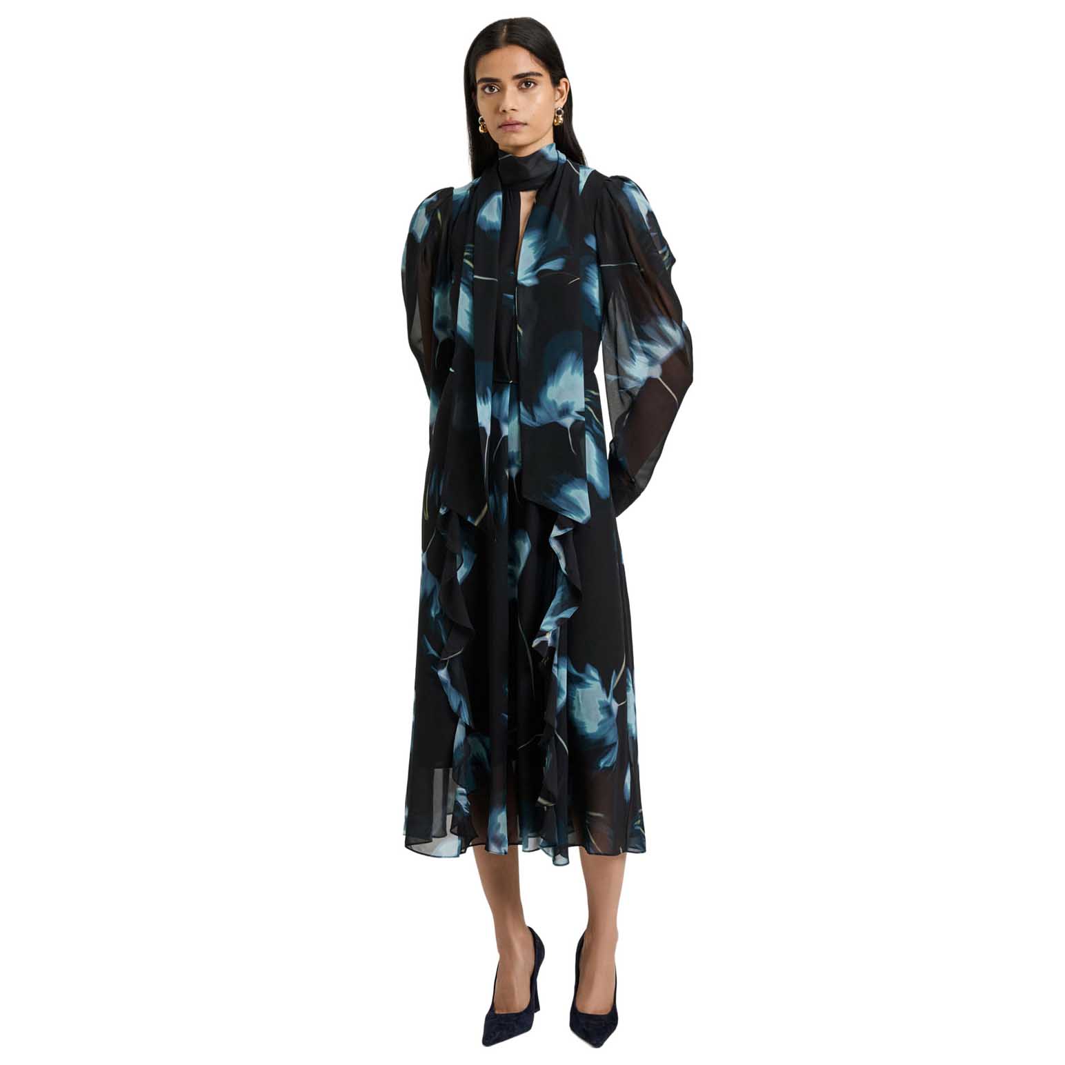 Veronika Maine Dusk Poppies Georgette Midi Dress